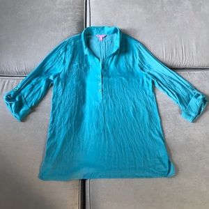 Lilly Pulitzer Turquoise Button-Down Tunic